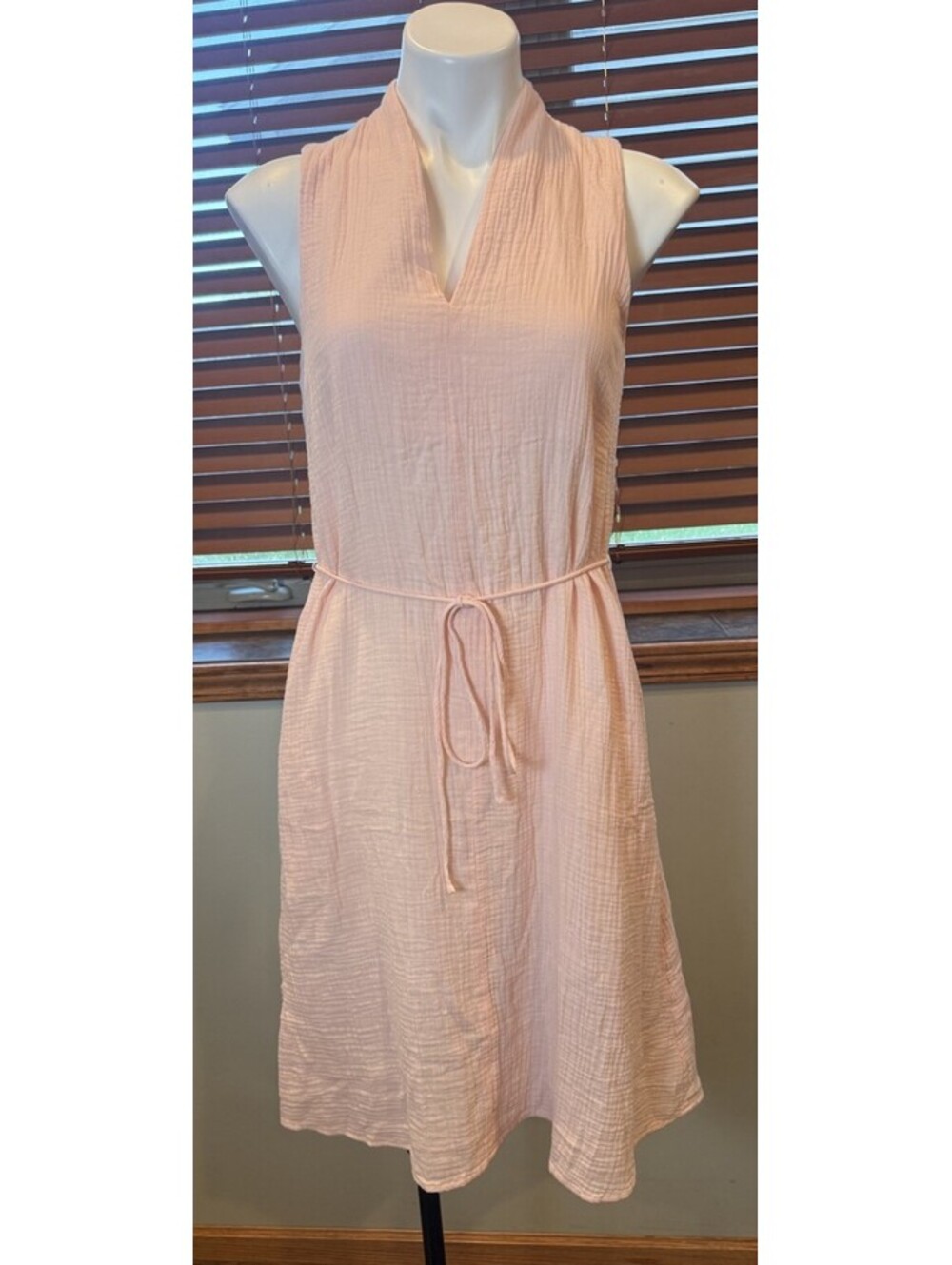 Carve Designs Cotton Gauze Shirt Dress V-neck With Tie Belt Sz 2 Organic Cotton